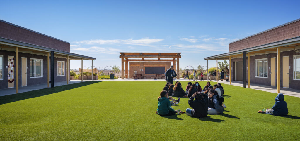 Interior and exterior architectural photography of Casa Blanca Community School located on the Gila River Reservation in Arizona. JCJ Architecture of Hartford, Connecticut designed the new school.
