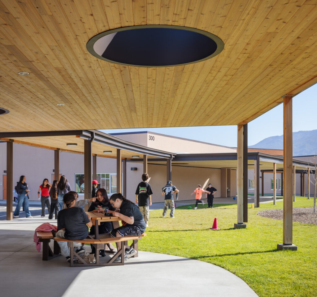 Interior, exterior and drone photography of new elementary school, Pechanga School, for the Pechanga Band of Indians in Temecula, California. Designed by JCJ Architecture and built by BN Builders.